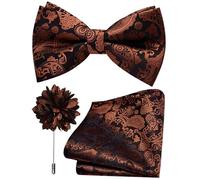 Branduce Paisley Pre-tied Bow Tie and Pocket Square Lapel Pin Set for Men, Rust, general