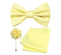 Branduce Solid Color Pre-tied Bow Tie and Pocket Square Lapel Pin Set for Men, Light Yellow, general