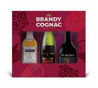 Brandy & Cognac Selection - 3 x Miniatures: 3cl Martell VS Cognac (40% ABV), 5cl St Remy XO French Brandy (40%) & 5cl Remy Martin VSOP (40%).