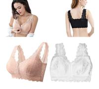 Branelly Bra Front Zip Lace,Branelly the Innovative and Healthy Underwireless Bra,V Neck Front Closure Breathable Push up Bras for Women Plus Size,with Removable Padded. (XXL, White+Skin Color)