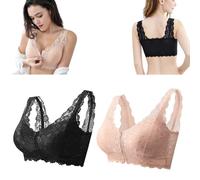 Branelly Bra Front Zip Lace,Branelly the Innovative and Healthy Underwireless Bra,V Neck Front Closure Breathable Push up Bras for Women Plus Size,with Removable Padded. (3XL, Black+Skin Color)