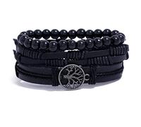 Branets Mens Leather Bracelet for Men Tree of Life Bracelets Braided Punk Goth Vintage Bracelets Beaded Handmade Adjustable Bracelet Rope Wrap Set