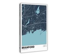 Branford CT Map, Connecticut, Canvas Wall Art Print Poster For Home School Office Decor 12x18inch(30x45cm)