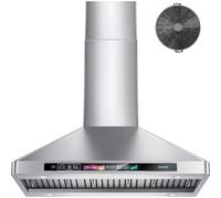 BRANO 30" 900 CFM Wall Mount Hood with Voice/Gesture/Touch Control, Stainless Steel Vent with 4 Speeds, 4 Adjustable Lights, Ductless Convertible (30"