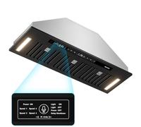 BRANO Range Hood Insert 36 Inch, 900 CFM Voice/Gesture/Touch Control Build-in Kitchen Hood Vent with 4 Speed Exhaust Fan, Memory Mode, Adjustable Lights, Ducted/Ductless Convertible, Black
