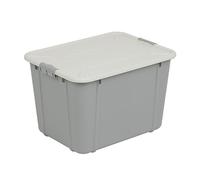 BranQ Home essential, 30 Litre Heavy Duty Large Storage Box with Clip Locked Lid, BPA Free Plastic Stackable Storage Box, Ideal For Garage and Home Storage, 44.7 x 34 x 29.3 cm (LxWxH) - Light Grey
