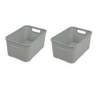 BranQ - Home essential Basket in Rattan Design, Set of 2, Size L, 19 L, BPA-Free Plastic Polypropylene, Light Grey, 38 x 27.8 x 18.5 cm, 2 Pieces 19 L, Set of 2 19 L