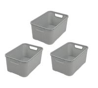 BranQ - Home essential Basket in Rattan Design Set of 3 Size M 10 L BPA-Free Plastic PP Light Grey