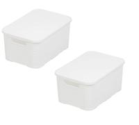 BranQ Home essential Basket with Lid in Rattan Design, Set of 2, Size M, 19 L, BPA-Free Plastic PP, White, 28.8 x 19.7 x 16.2 cm, Pack of 2