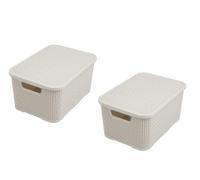BranQ Home essential Lid Basket in Rattan Design Set of 2 Size M 10 L Plastic Polypropylene Cream 10 L