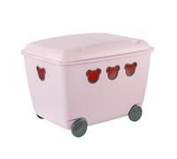 BranQ Home essential Multifunctional 55 litre Large Toy Storage Container with Wheels, BPA free Plastic Bear Toy Box for Girls, Ideal for Organising Toys and Games, 53.4 x 37 x 39.8 cm (LxWxH) - Pink