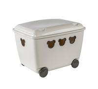 BranQ Home essential Multifunctional 55 litre Large Toy Storage Container with Wheels, BPA free Plastic Bear Toy Box for Kids 53.4 x 37 x 39.8 cm (LxWxH) - Beige