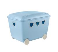 BranQ Home essential Multifunctional 55 litre Large Toy Storage Container with Wheels, BPA free Plastic Bear Toy Box for Boys, 53.4 x 37 x 39.8 cm (LxWxH) - Blue