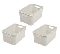 BranQ Home Essential Plastic Baskets in Rattan Design Set of 3 Size M 10 L Polypropylene Cream