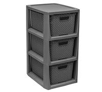 BranQ - Home essential, Rattan Design BPA Free Plastic 3 Drawer Storage Unit, Ideal for Home Office, Bedroom and Bathroom Storage, 29.5 x 24 x 48.7 cm (LxWxH) - Anthracite