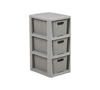 BranQ - Home essential, Rattan Design BPA Free Plastic 3 Drawer Storage Unit, Ideal for Home Office, Bedroom and Bathroom Storage, 29.5 x 24 x 48.7 cm (LxWxH) - Light Grey
