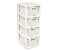 BranQ Home essential, Rattan Design BPA Free Plastic 4 Drawer Storage Unit, Ideal for Home Office, Bedroom and Bathroom Storage, 29.5 x 24 x 64.2 cm (LxWxH) - Cream