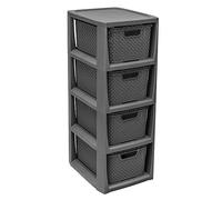 BranQ - Home essential, Rattan Design BPA Free Plastic 4 Drawer Storage Unit, Ideal for Home Office, Bedroom and Bathroom Storage, 29.5 x 24 x 64.2 cm (LxWxH) - Anthracite