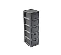 BranQ - Home essential, Rattan Design BPA Free Plastic 5 Drawer Storage Unit, Ideal for Home Office, Bedroom and Bathroom Storage, 29.5 x 24 x 80 cm (LxWxH) - Anthracite