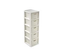 BranQ - Home essential, Rattan Design BPA Free Plastic 5 Drawer Storage Unit, Ideal for Home Office, Bedroom and Bathroom Storage, 29.5 x 24 x 80 cm (LxWxH) - Cream