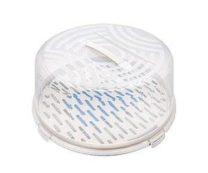 BranQ Home essential Round Cake Container with High Coverage, Convenient Carry Handle and Cooling Insert, Plastic (PP) BPA Free, Cream/Clear, 334 x 156 mm