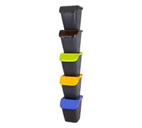 BranQ Home essential Set of 5 Pelican Stackable Waste Seperation Recycling Bins, 23 Litre BPA Free Plastic Bins for Kitchen, 29.5 x 39 x 36 cm (LxWxH)