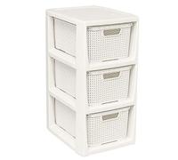 BranQ - Home essential, Rattan Design BPA Free Plastic 3 Drawer Storage Unit, Ideal for Home Office, Bedroom and Bathroom Storage, 29.5 x 24 x 48.7 cm (LxWxH) - Cream