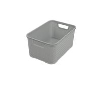 BranQ Home Essential Universal Multifunctional Basket in Rattan Design, Size M 10 L, BPA-Free Plastic PP, Light Grey, 28.8 x 19.7 x 16.2 cm