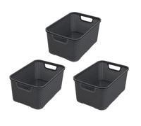 BranQ - Home essential Wicker Basket Set of 4 Size M 10 L, Plastic PP, Charcoal, 4er-Set 10l