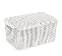 BranQ Rattan Basket With Cover Gray Bin White Basket Brown Box 10L or 19L (White, 10L)