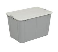BranQ Home essential, 60 Litre Heavy Duty Large Storage Box with Clip Locked Lid, BPA Free Plastic Stackable Storage Box, Ideal For Garage and Home Storage, 58.8 x 39.3 x 37 cm (LxWxH) - Light Grey