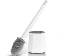 Braoses Toilet Brush with Holder, Quick Drying Silicone Stool Holder Set with Wall Mount for Bathroom Guest Toilet (White)