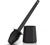 Braoses Toilet Brush with Holder, Quick Drying Silicone Stool Holder Set with Wall Mount for Bathroom Guest Toilet (Black)