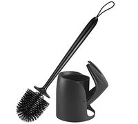 Braoses Toilet Brush with Holder Set - Long Handle Silicone Brush and Automatic Closing Holder for Bathroom or Guest Standing (Black)