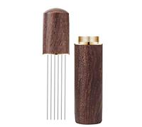 Braovattie Six-Needle Espresso Stirrer for Even Extraction in Filter Basket | Wooden self-aligning stand grips the dispensing tool before the first shot, speeding setup and improving accuracy.