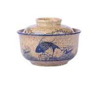 Braozaiw 800ml Ceramic Bowl with Lid - Versatile Large for Ramen, Noodle Soups, Salads and Cereals (Fish-Patterned Bowl)