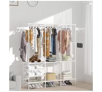 Braozaiw Clothes Rails,clothes rack With 3Hanging Rods And 8 Shelves wardrobe With 2Side Hook Heavy Duty Clothing Rail For Hats,Shoes Boxes and Clothes Storage 160 * 36 * 173 Cm Black (White 3 Rows)