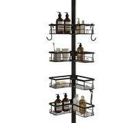 Braozaiw Corner Shower Caddy, Height Adjustable Telescopic Bathroom Shelf from 33.5 to 124.4 Inch（85cm to 316cm, Rustproof No Drill Shower Organiser with 4 Baskets and Accessories