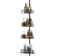 Braozaiw Corner Shower Caddy, Height Adjustable Telescopic Bathroom Shelf from 33.5 to 124.4 Inch（85cm to 316cm, Rustproof No Drill Shower Organiser with 4 Baskets and Accessories.