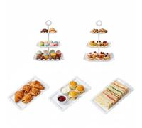 Braozaiw Set of 5 Tiered Cake Stands in PP Material, Includes 2x Square 3 Tier Cake Stands & 3x Square Appetizer Plates, Modern Cupcake Stand and Afternoon Tea Stands for Party Display