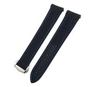 BRART 19mm 20mm 21mm Canvas Leather Bottom Watchband for Omega Seamaster 300 Speedmaster AT150 Planet Ocean Nylon Watch Strap(Black Blue 1,20mm)