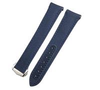 BRART 19mm 20mm 21mm Canvas Leather Bottom Watchband for Omega Seamaster 300 Speedmaster AT150 Planet Ocean Nylon Watch Strap(Blue Blue 1,21mm)