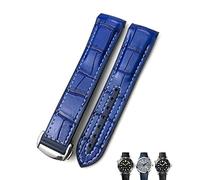 BRART 20mm 22mm Leather Cowhide Rubber Watchbands Fit For Omega Seamaster Planet Ocean 600 GMT Orange Watch Strap(Blue white,22mmRose buckle)