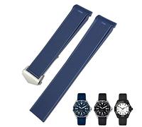BRART 20mm 22mm Rubber Silicone Watch Strap Fit for Tag Heuer CARRERA AQUARACER 300 WAY201A WAY211C Black Blue Brown Watch Accessories(Blue Silver Buckle,22mm)