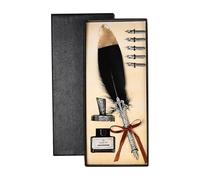 BRART Vintage Calligraphy Feather Dip Pen Fashion Pen Handle 2/5 Nib Writing Ink Set Quill Fountain Pen Writing Set Birthday/Xmas Gift(5 Nibs Dark Blue)