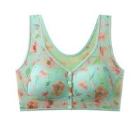 Bras for Women,Front Fastening Bras for Women UK Floral Printed Wireless High Support Push Up Everyday Bra Plus Size Full Coverage Bralettes Comfortable Breathable Underwear,Green 40