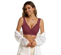 Bras for Women Full Coverage Wide Strap Lace Wireless Bra for Large Busts Comfort Full Figure Front Closure Bralettes Plus Size U-Back Unlined Everyday Underwear Support Bralettes Wine