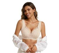 Bras for Women Full Coverage Wide Strap Lace Wireless Bra for Large Busts Comfort Full Figure Front Closure Bralettes Plus Size U-Back Unlined Everyday Underwear Support Bralettes Beige