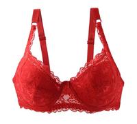 Bras for Women Lace Underwired Bra Soft Cup Ladies Full Coverage Non-Padded Push Up Underwear Adjustable Padded Everyday Bras Comfort and Double Support Bra (Red, 100E)