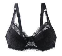 Bras for Women Lace Underwired Bra Soft Cup Ladies Full Coverage Non-Padded Push Up Underwear Adjustable Padded Everyday Bras Comfort and Double Support Bra (Black, 100E)